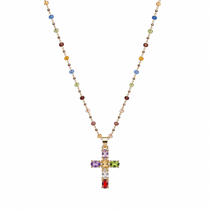 Collar de cruz multicolor