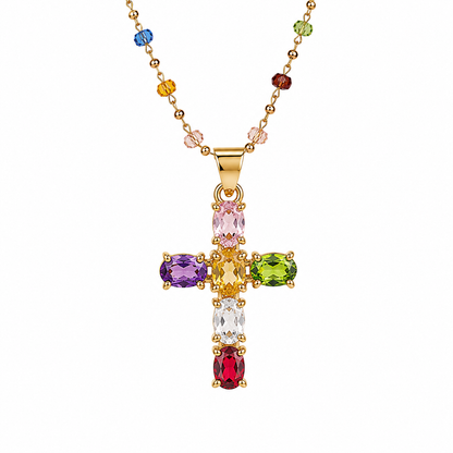 Collar de cruz multicolor