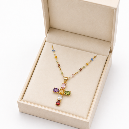 Collar de cruz multicolor
