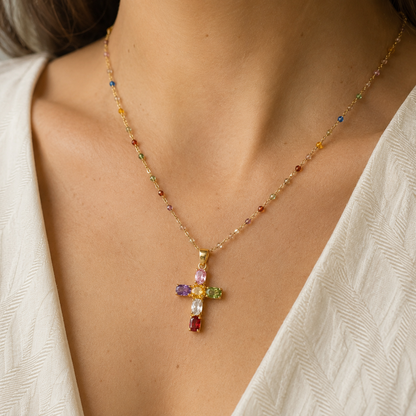 Collar de cruz multicolor